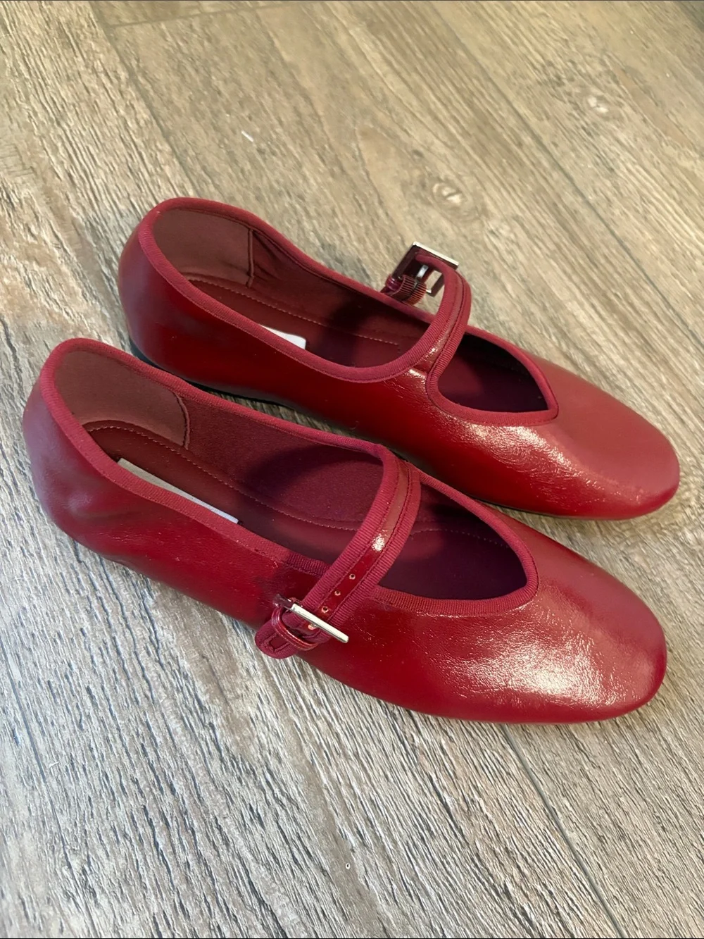 Steve Madden Lolli Burgundy Patent Red Mary Jane Ballet Flats w Buckle Strap
